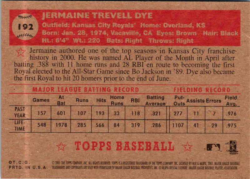 2001 Topps Heritage Jermaine Dye