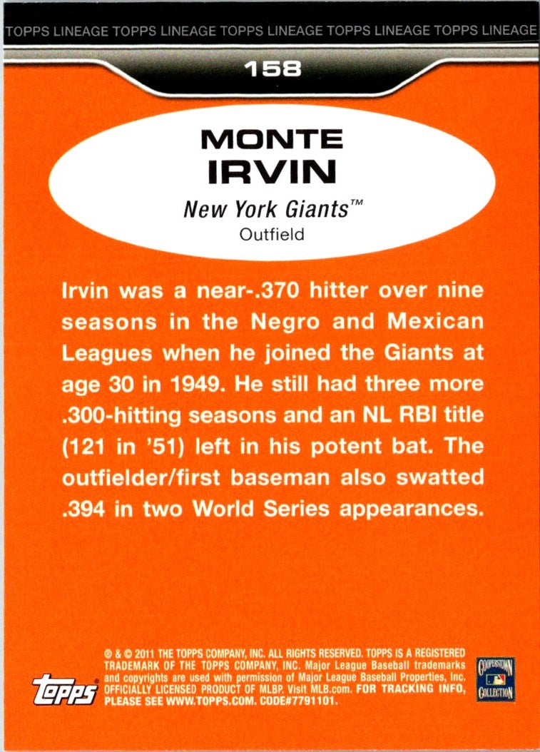 2011 Topps Lineage Monte Irvin