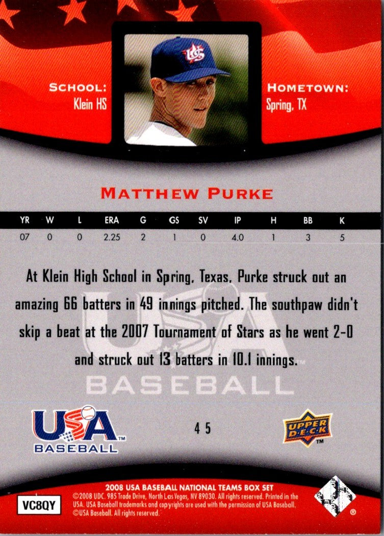 2008 Upper Deck USA Baseball Box Set Matthew Purke