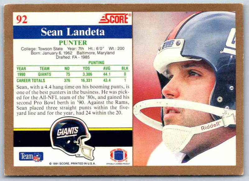 1991 Score Sean Landeta