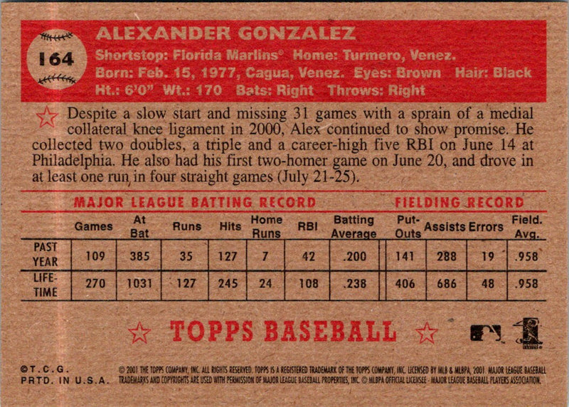 2001 Topps Heritage Alex Gonzalez