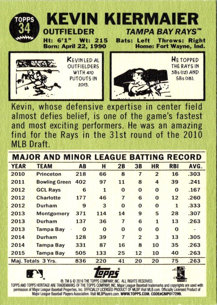 2016 Topps Heritage Kevin Kiermaier