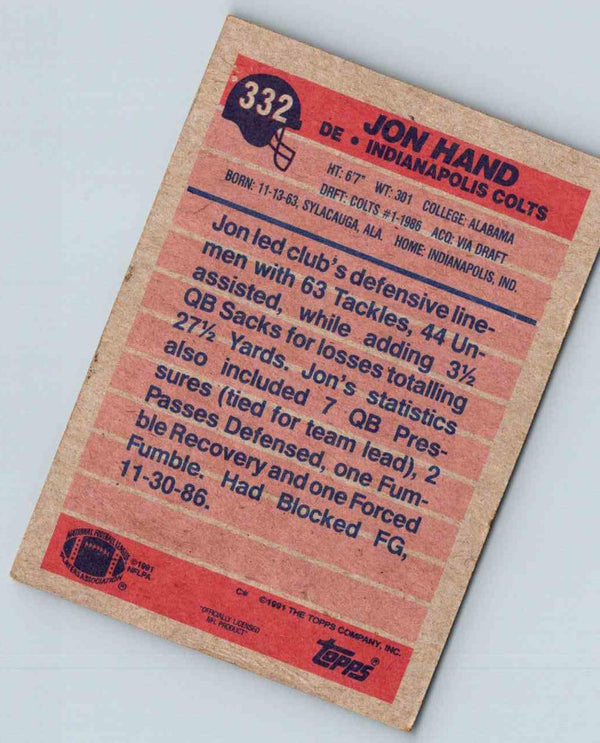 1990 Topps Jon Hand #332