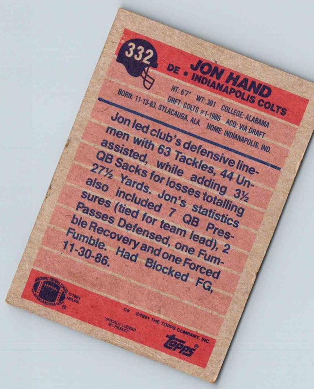 1990 Topps Jon Hand #332