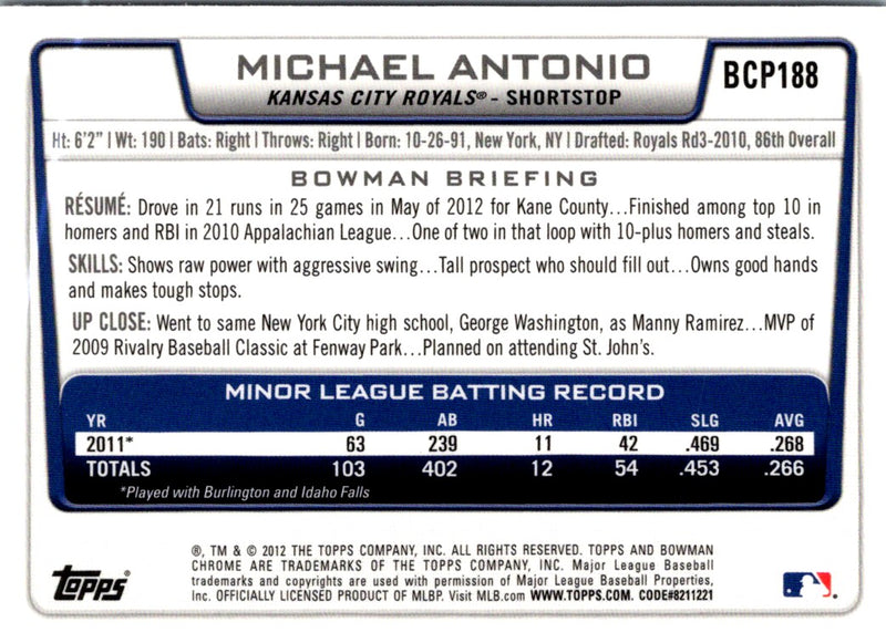 2012 Bowman Chrome Prospects Michael Antonio