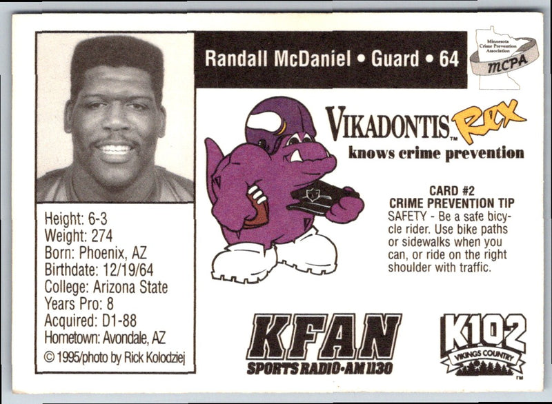 1995 Minnesota Vikings Police Randall McDaniel