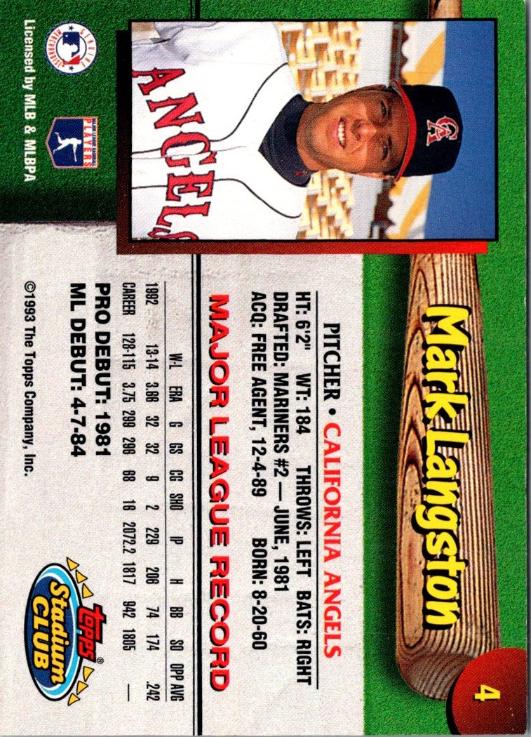 1993 Stadium Club California Angels Mark Langston