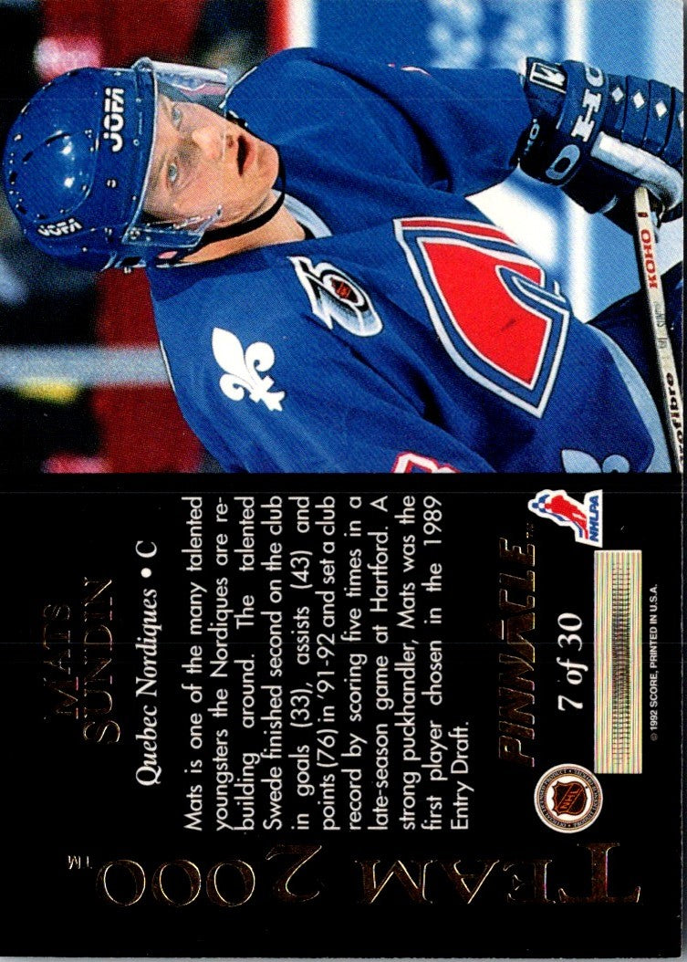 1992 Pinnacle Team 2000 Mats Sundin