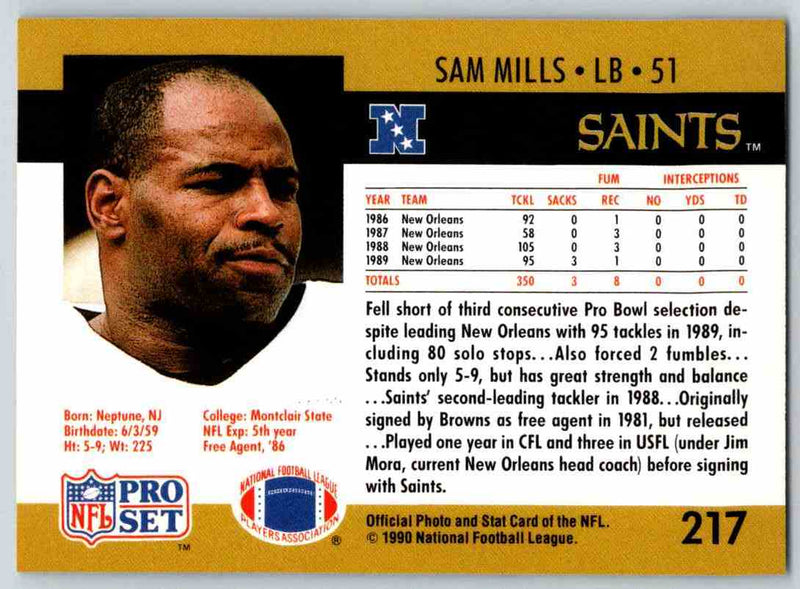 1990 Pro Set Sam Mills