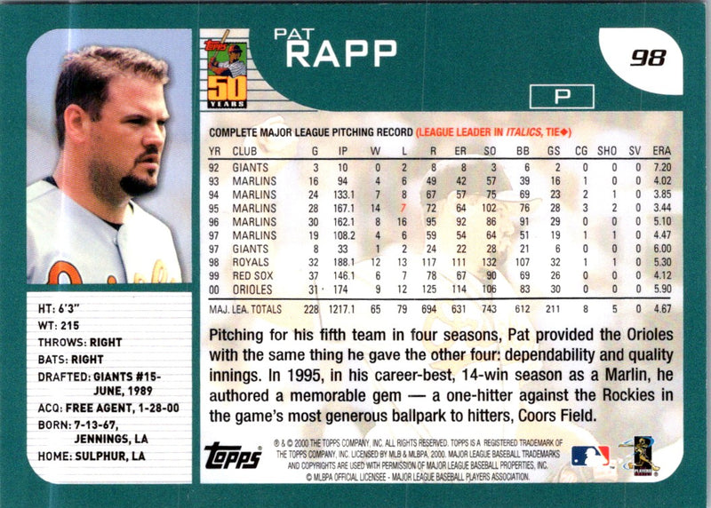 2001 Topps Pat Rapp