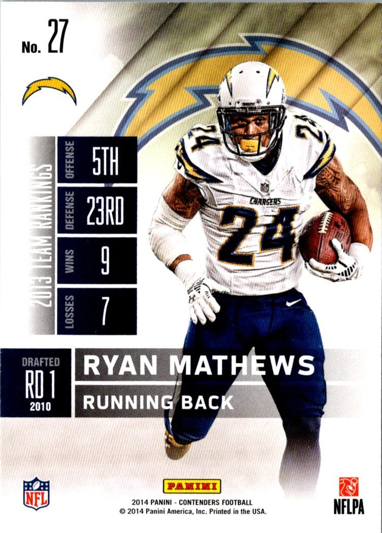 2014 Panini Contenders Ryan Mathews