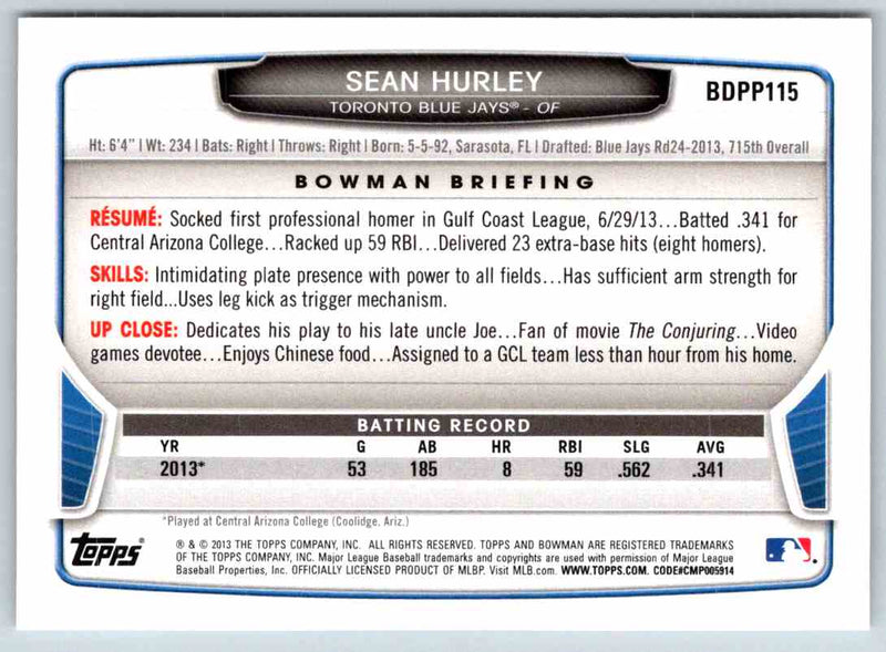 2013 Bowman Sean Hurley