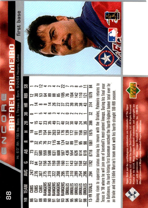 1999 Upper Deck Rafael Palmeiro #88