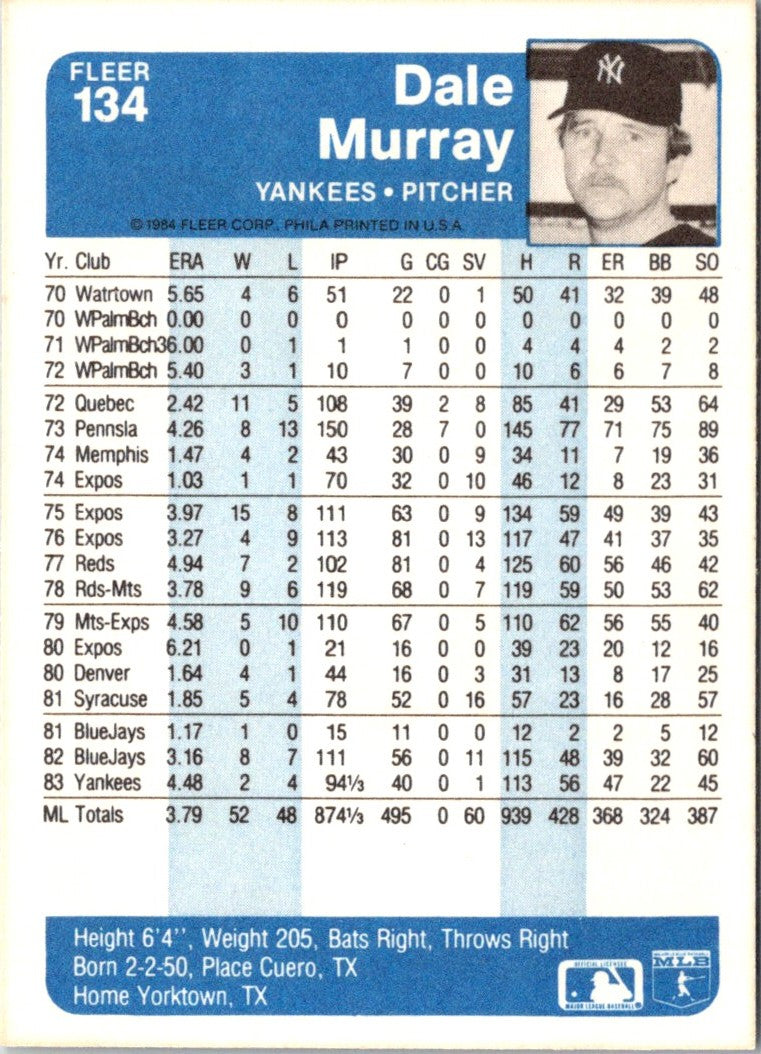 1984 Fleer Dale Murray