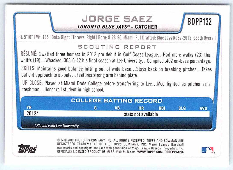 2012 Bowman Jorge Saez