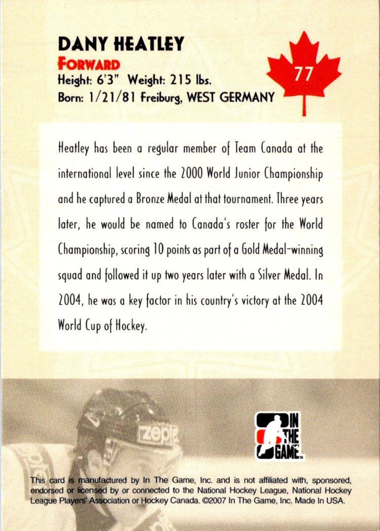 2007 In The Game O Canada Dany Heatley