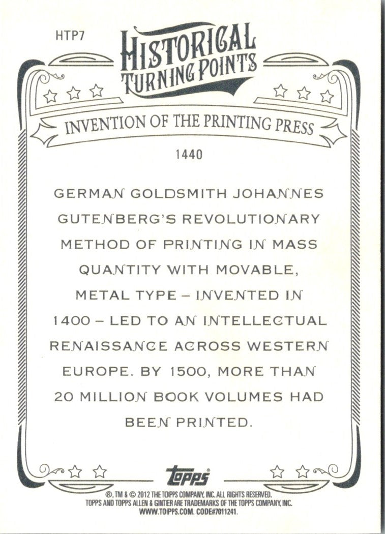 2012 Topps Allen & Ginter Historical Turning Points Invention of Printing Press