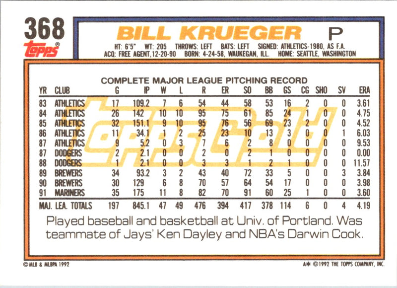 1992 Topps Bill Krueger