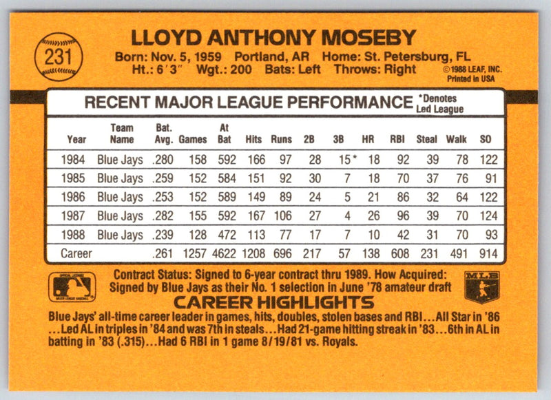 1989 Donruss Lloyd Moseby