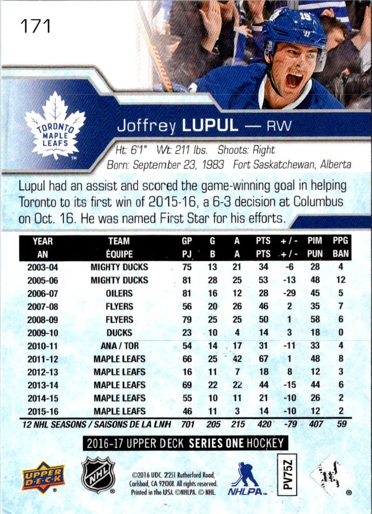 2016 Upper Deck Joffrey Lupul