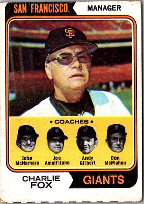 1974 Topps Charlie Fox/John McNamara/Joe Amalfitano/Andy Gilbert/Don McMahon #78