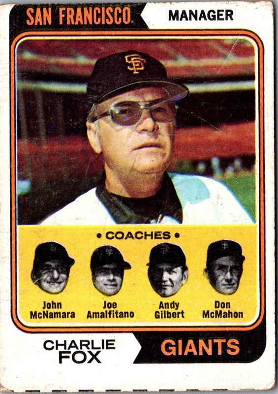 1974 Topps Charlie Fox/John McNamara/Joe Amalfitano/Andy Gilbert/Don McMahon #78