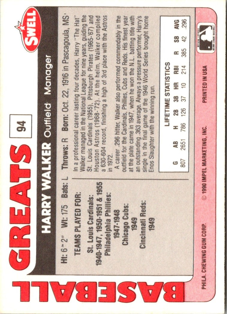 1991 Swell Baseball Greats Harry Walker