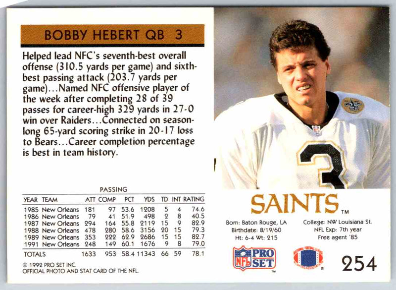 1992 Proset Bobby Hebert