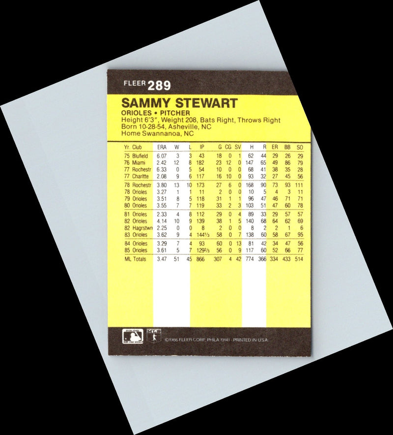 1986 Fleer Sammy Stewart