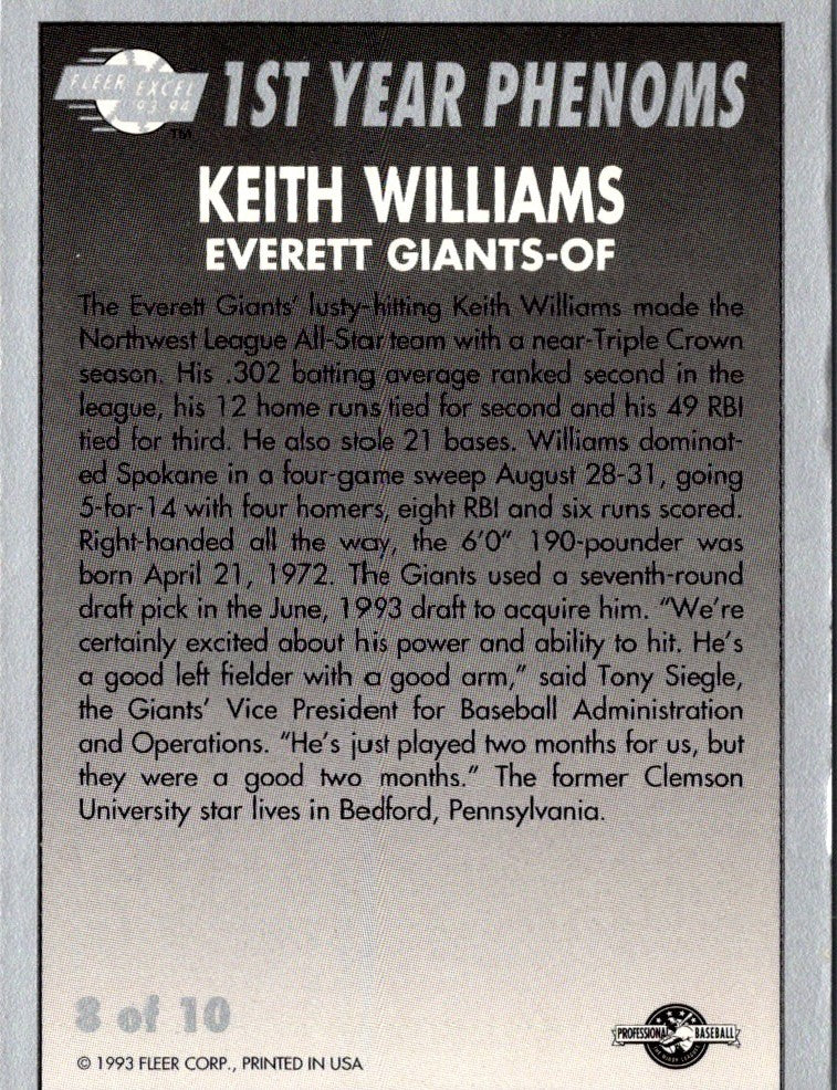 1993 Fleer Excel First Year Phenoms Keith Williams