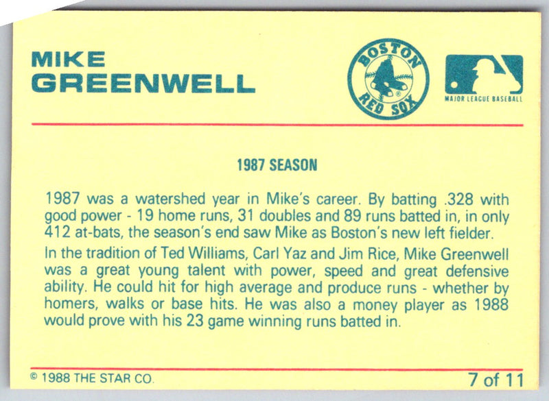 1989 Star Mike Greenwell Red Mike Greenwell