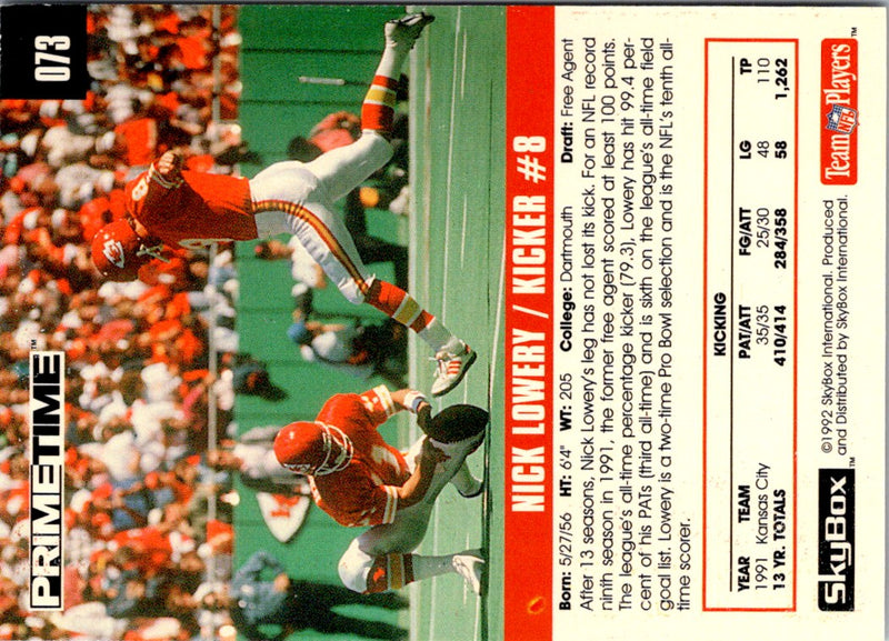 1992 Skybox Impact Nick Lowery