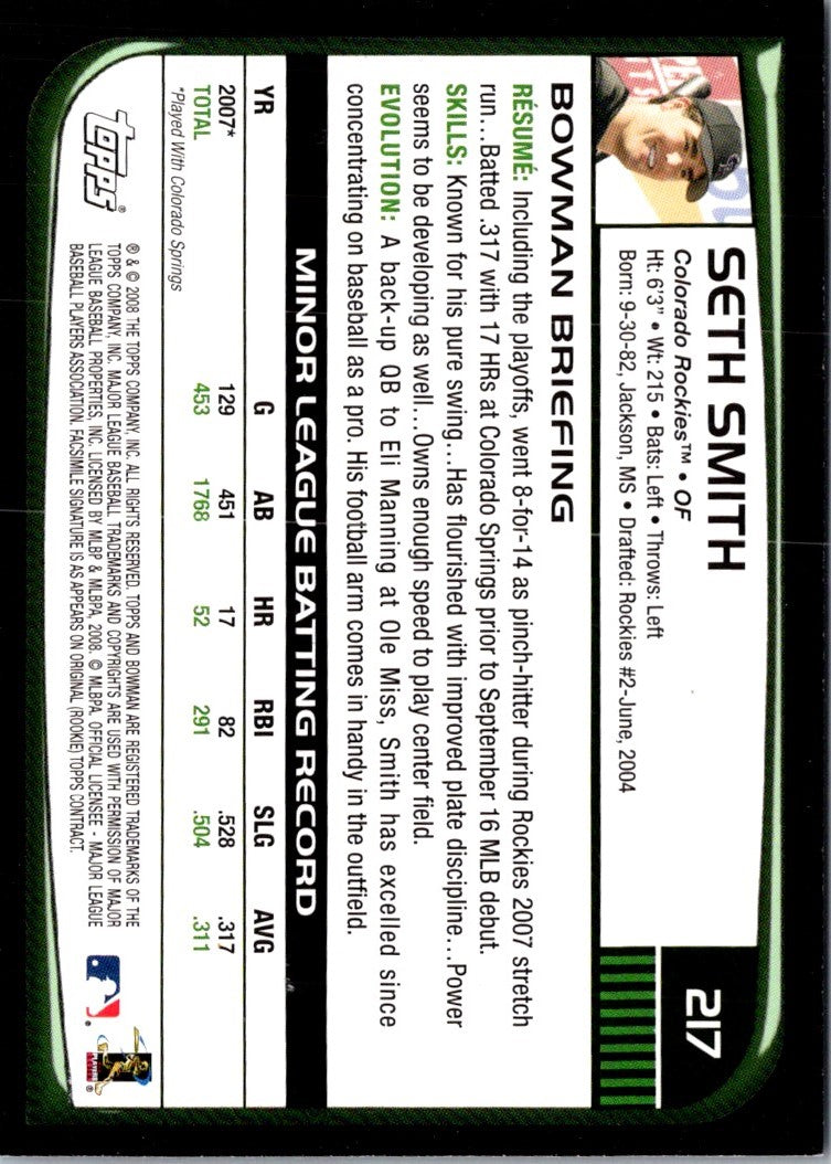 2008 Bowman Seth Smith