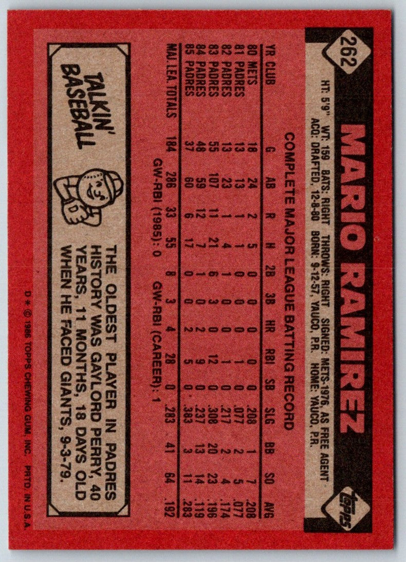 1986 Topps Mario Ramirez