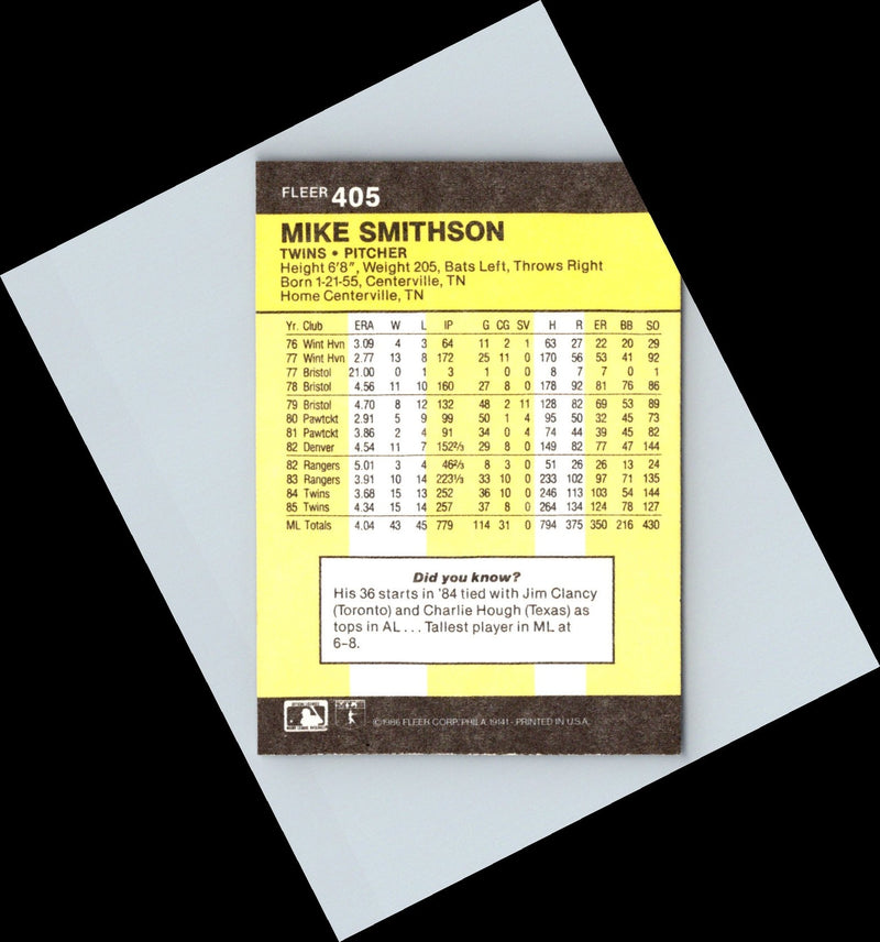 1986 Fleer Mike Smithson