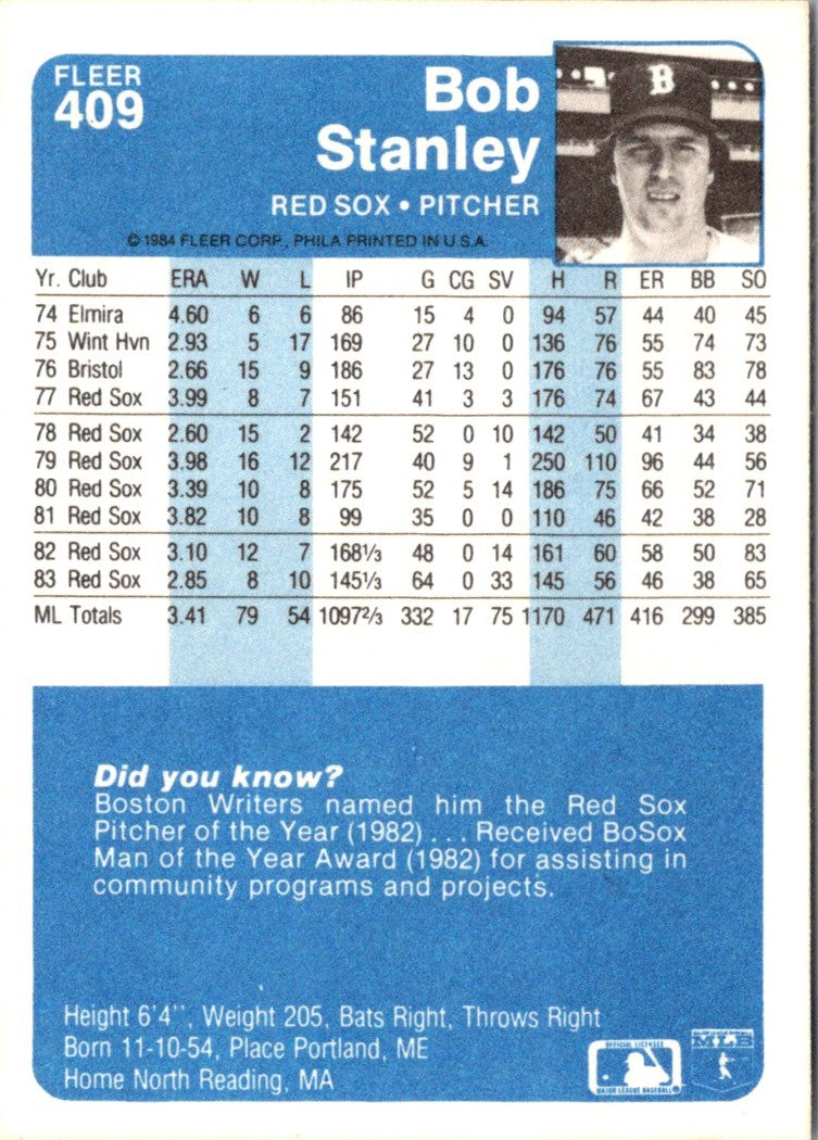 1984 Fleer Bob Stanley