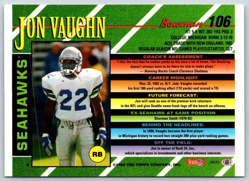 1993 Bowman Football Jon Vaughn