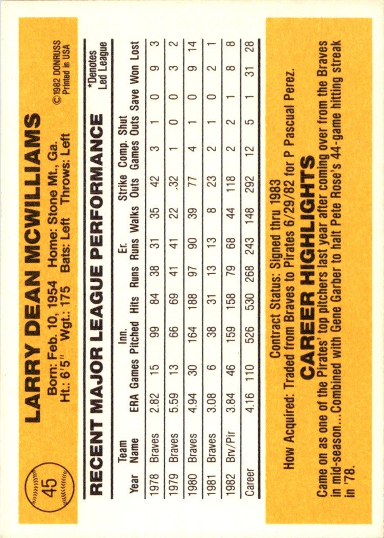 1983 Donruss Larry McWilliams