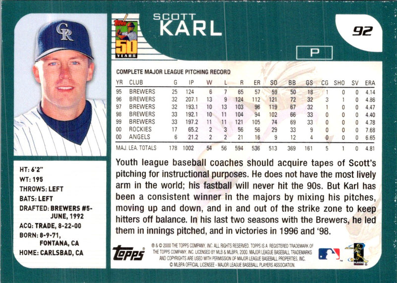 2001 Topps Scott Karl