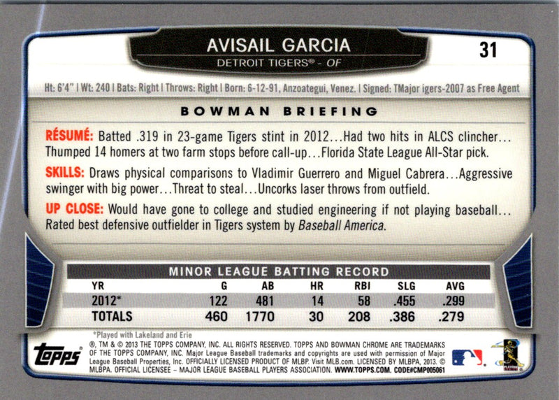 2013 Bowman Chrome Avisail Garcia