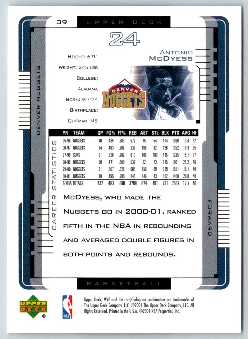 2001 Upper Deck MVP Antonio McDyess