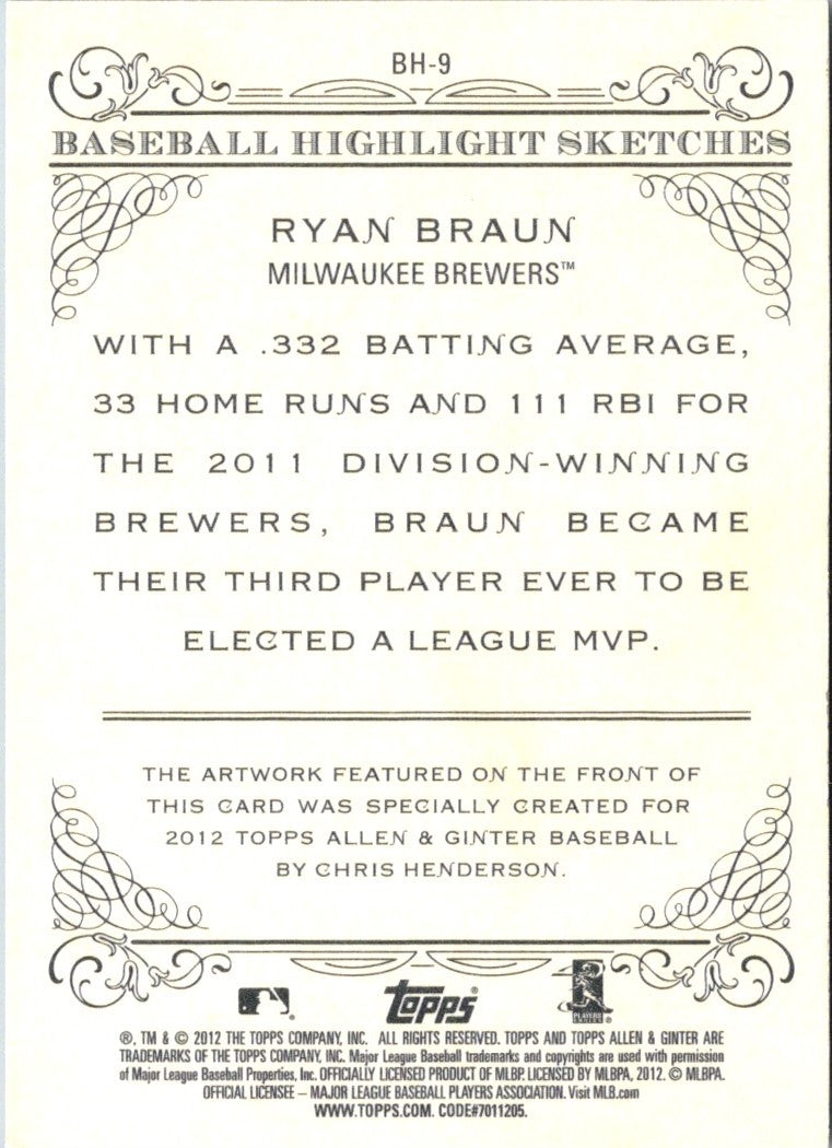 2012 Topps Allen & Ginter Baseball Highlights Sketches Ryan Braun