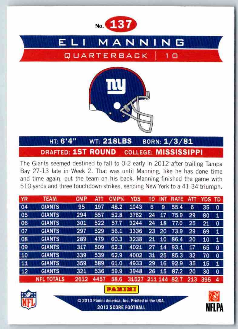 2013 Score Eli Manning