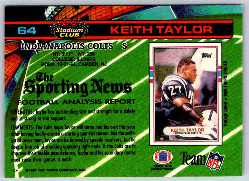 1991 Topps Stadium Club Football Keith Taylor