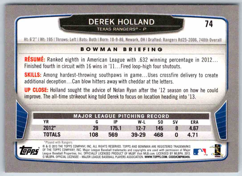 2014 Bowman Derek Holland