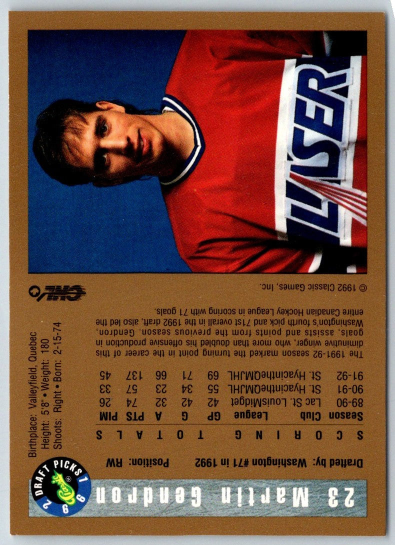 1992 Classic Draft Picks Martin Gendron