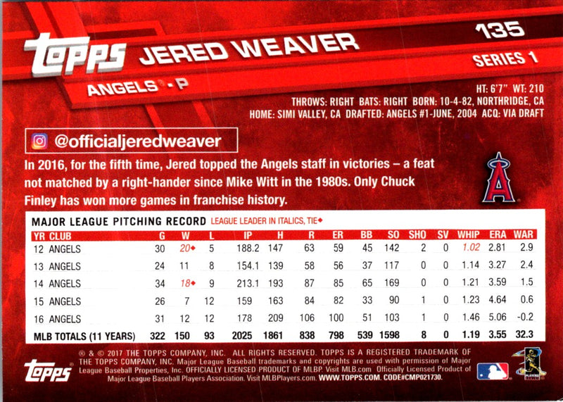 2017 Topps Jered Weaver