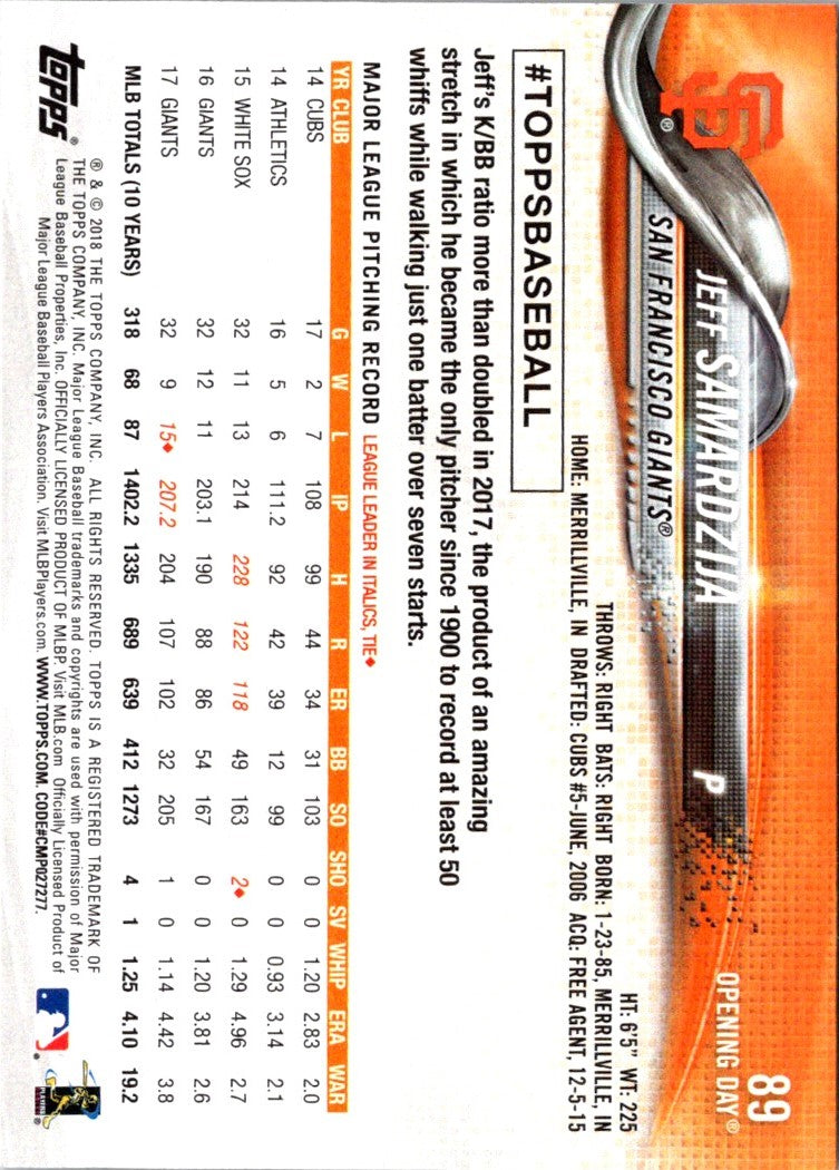 2018 Topps Opening Day Jeff Samardzija