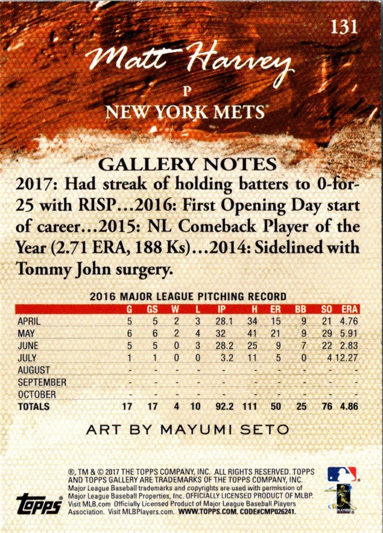 2017 Topps Gallery Matt Harvey