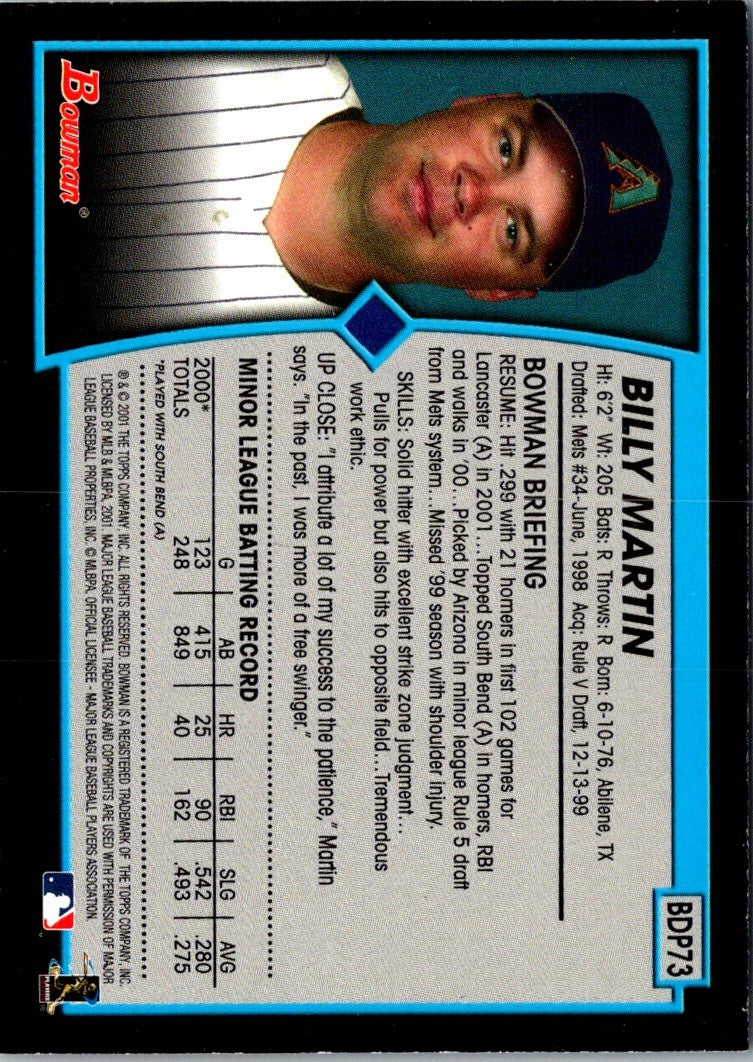 2001 Bowman Draft Picks & Prospects Billy Martin